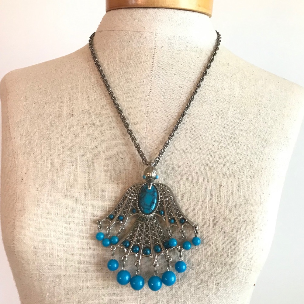 Statement Necklace Vintage Turquoise Phoenix Bird - Picture 8 of 8